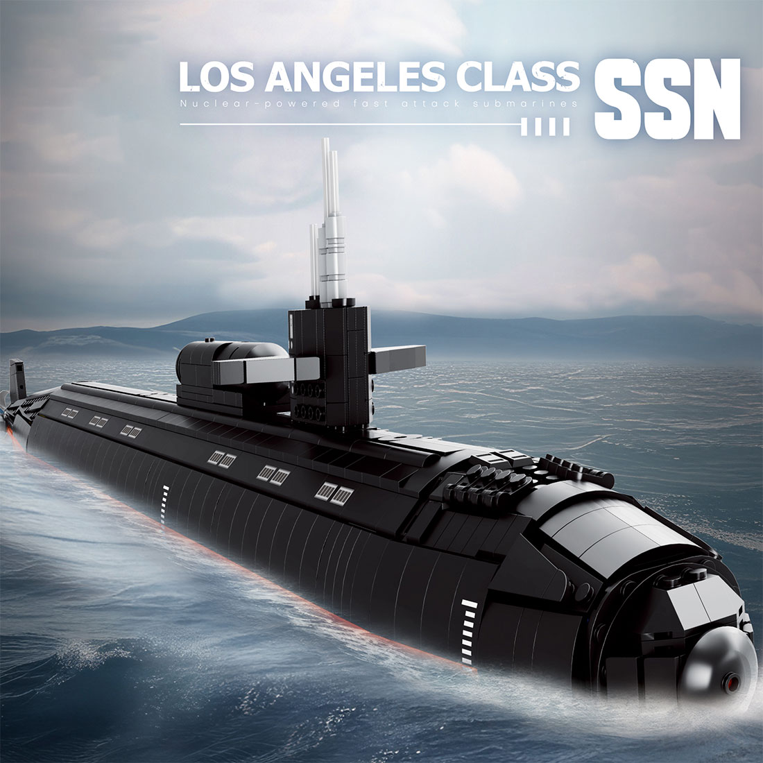 Mocsage 1/125 UCC Los Angeles-class Military Nuclear Submarine Model Building Blocks Set (2988PCS)