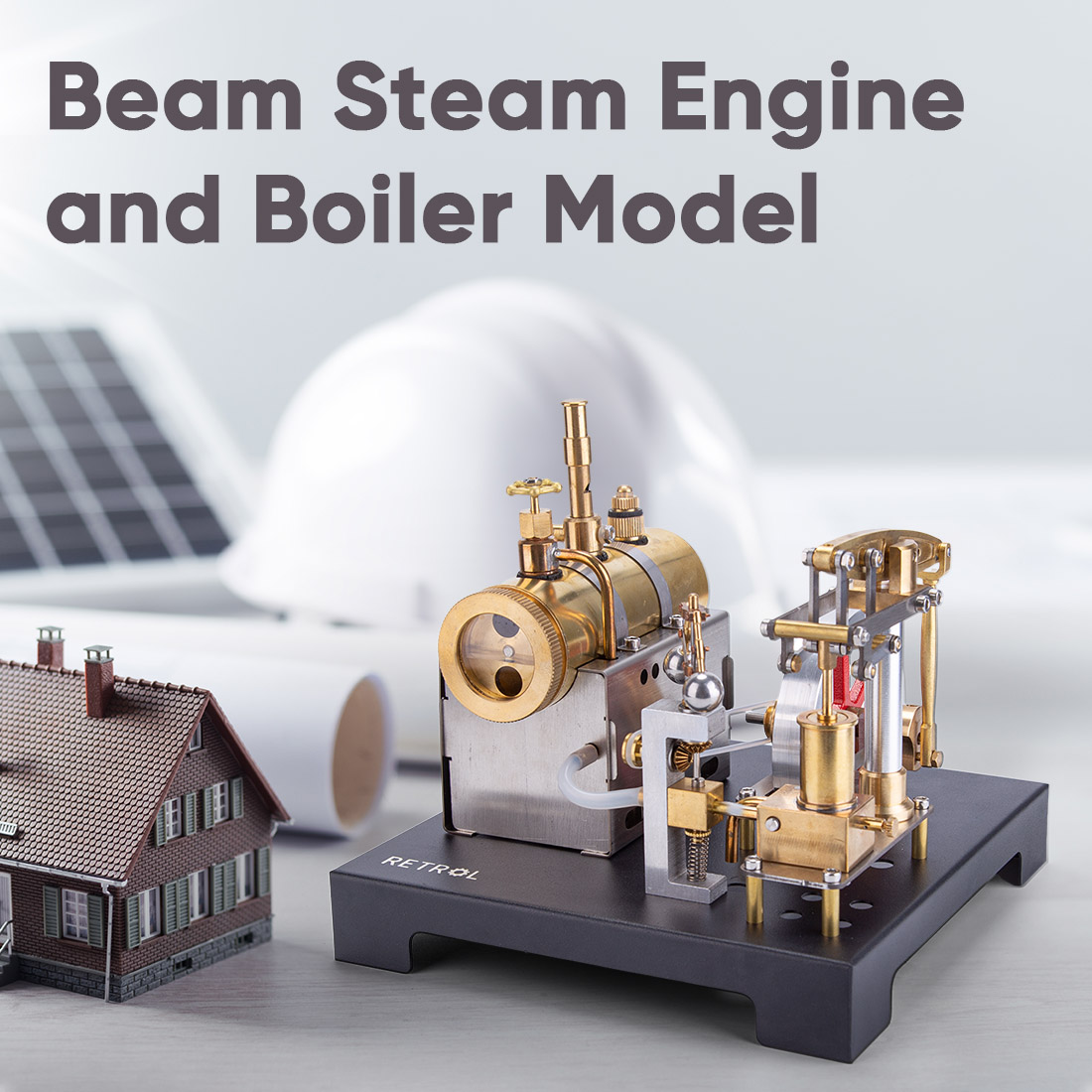 RETROL SE-01 Full Metal Stationary Beam Steam Engine Model and Horizontal Boiler Kit (84PCS)