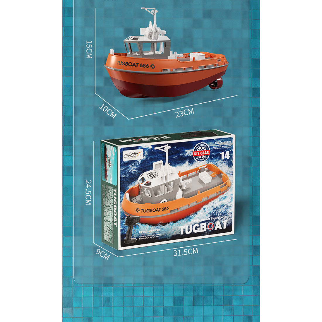 1/72 2.4Ghz RC Electric Tugboat Model (RTR Version/Yellow)