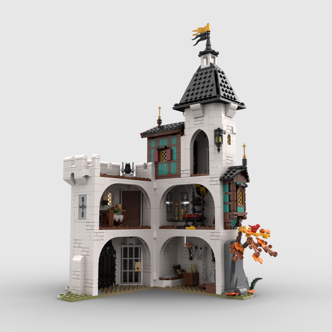 MOC-189672 Medieval White tower Assembly Toy Building Blocks Set (1213PCS)