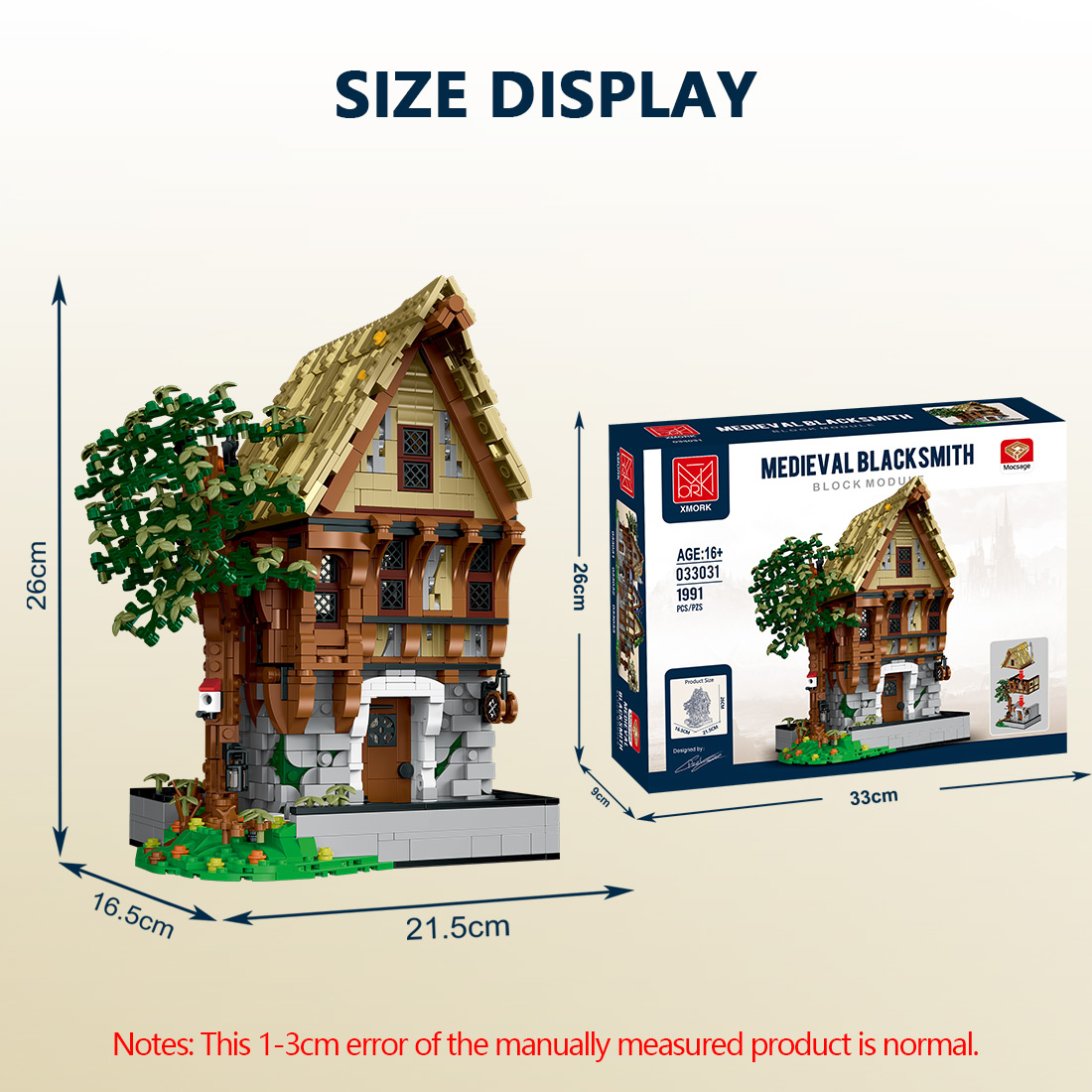 Mocsage Medieval Modular Stree MEDIEVAL BLACKSMITH with Lights Building Blocks Set (1991PCS)