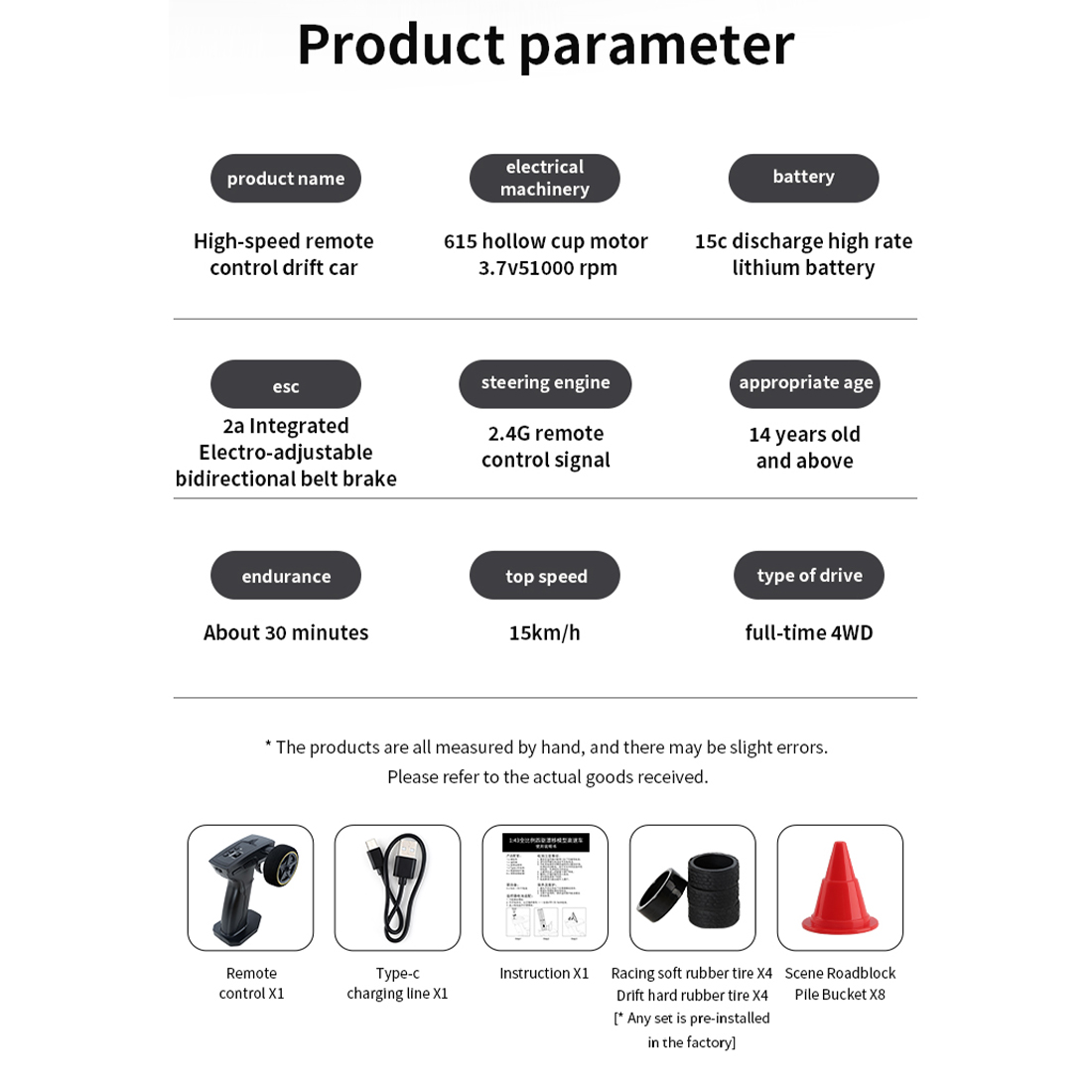 1/43 Scale 2.4G Full Proportional RC Electric Mini Racing Drift Car Model with Lights Kit 