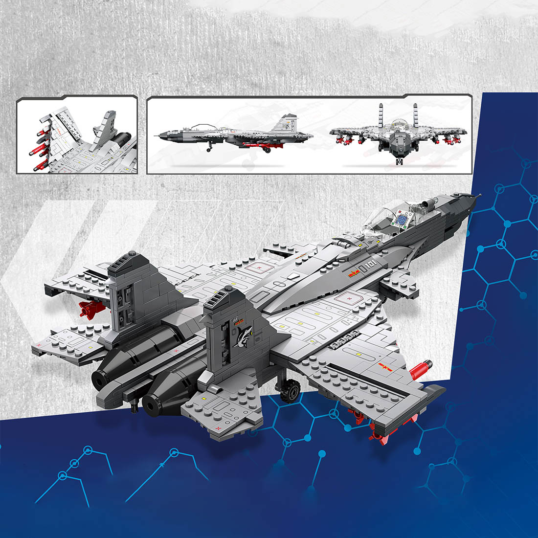 J-15 Military Shipboard Aircraft MOC Assembly Model Building Blocks Set (1386PCS)