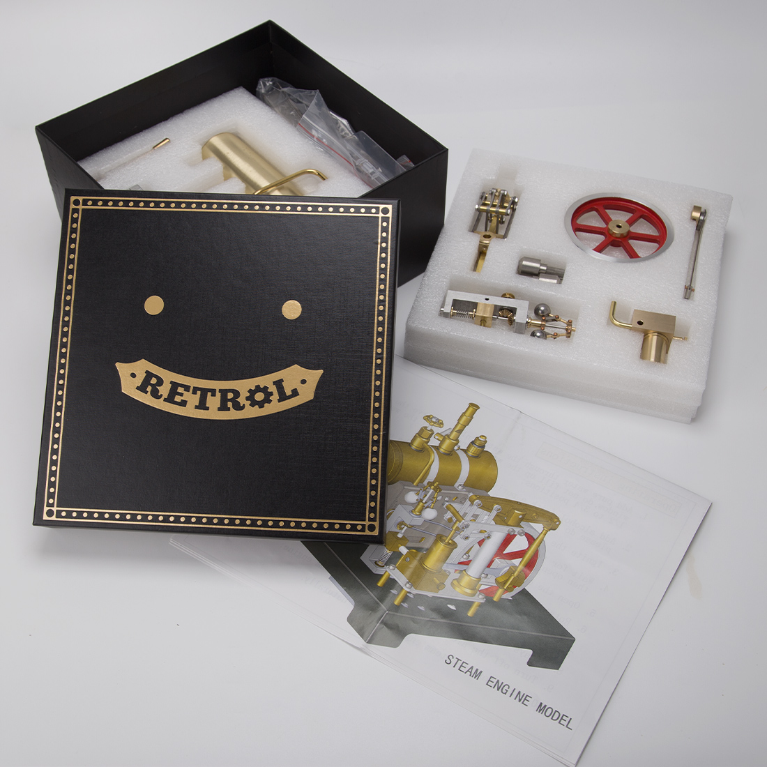 RETROL SE-01 Full Metal Stationary Beam Steam Engine Model and Horizontal Boiler Kit (84PCS)