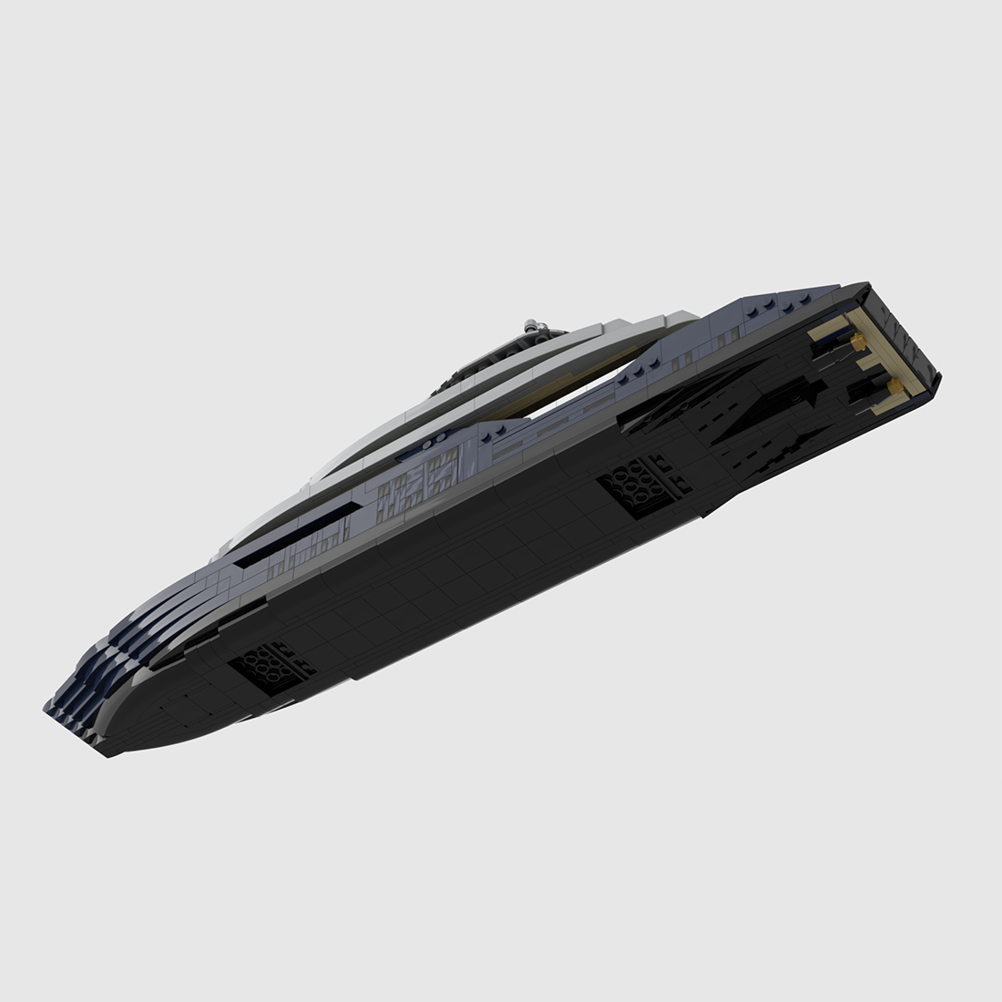 Mini Luxury Yacht Building Blocks Set (1671 Pieces) - Detailed 1:200 Scale Model in Grey & Blue