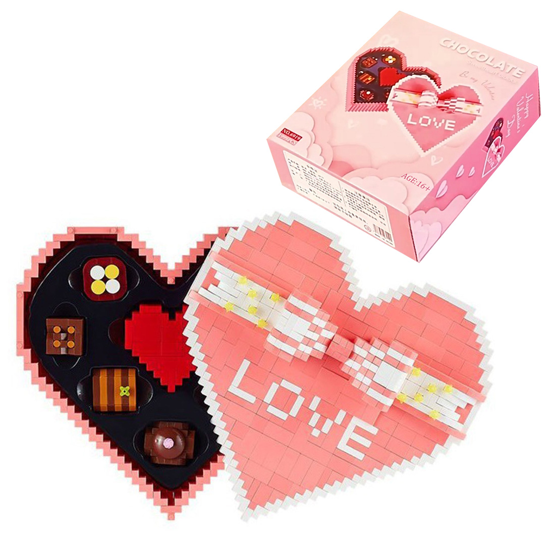 Valentine's Day Love Chocolate Model MOC DIY Assembly Building Blocks Set (1999PCS)