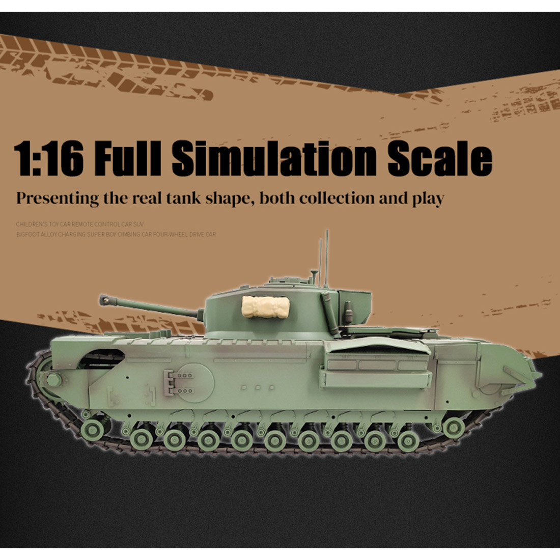1/16 Scale 2.4G RC Churchill Main Battle Tank Infrared Military Vehicle Model (Basic Version/Army Green)