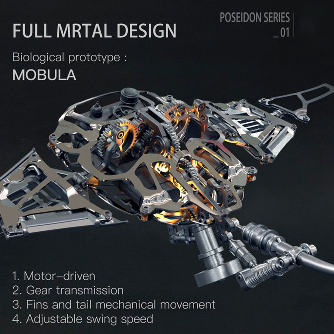  3D Devilray Mechanical Marine Biological Metal Assembly Model with Lights (Dynamic Version/200+PCS)