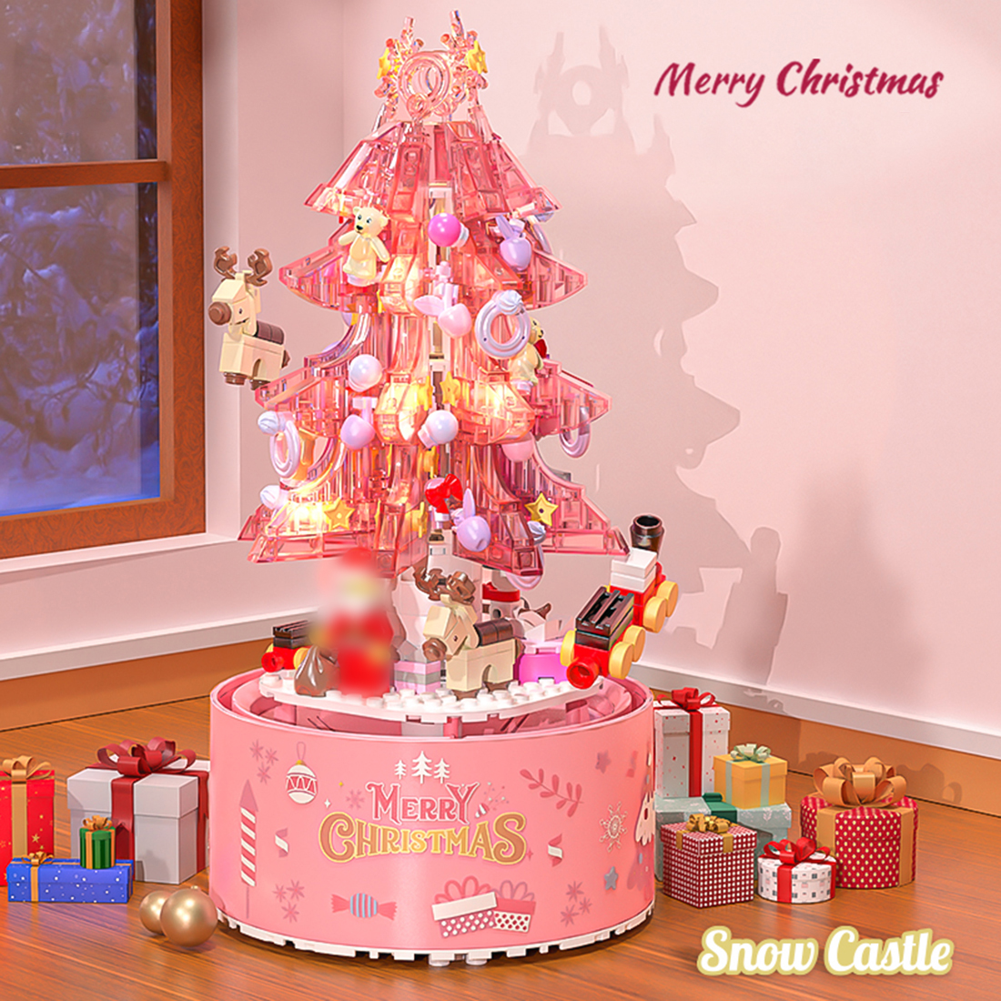 Christmas Spinning Music Box MOC DIY Assembly Model Small Particles Building Blocks Set (Dynamic Version/629PCS)