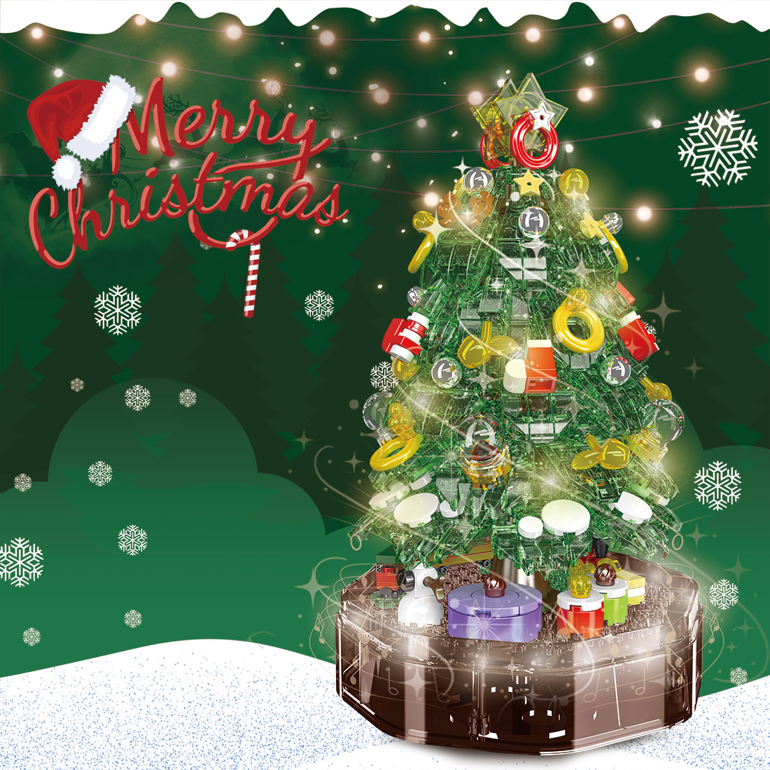 Christmas Music Box Model Assembly Toy Small Particles Building Blocks Set (Dynamic Version/688PCS/Green)