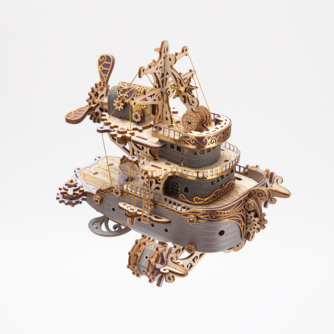 Steampunk Wooden Flyship DIY 3D Flyship Puzzle Model Exquisite Gift (Kit Version)