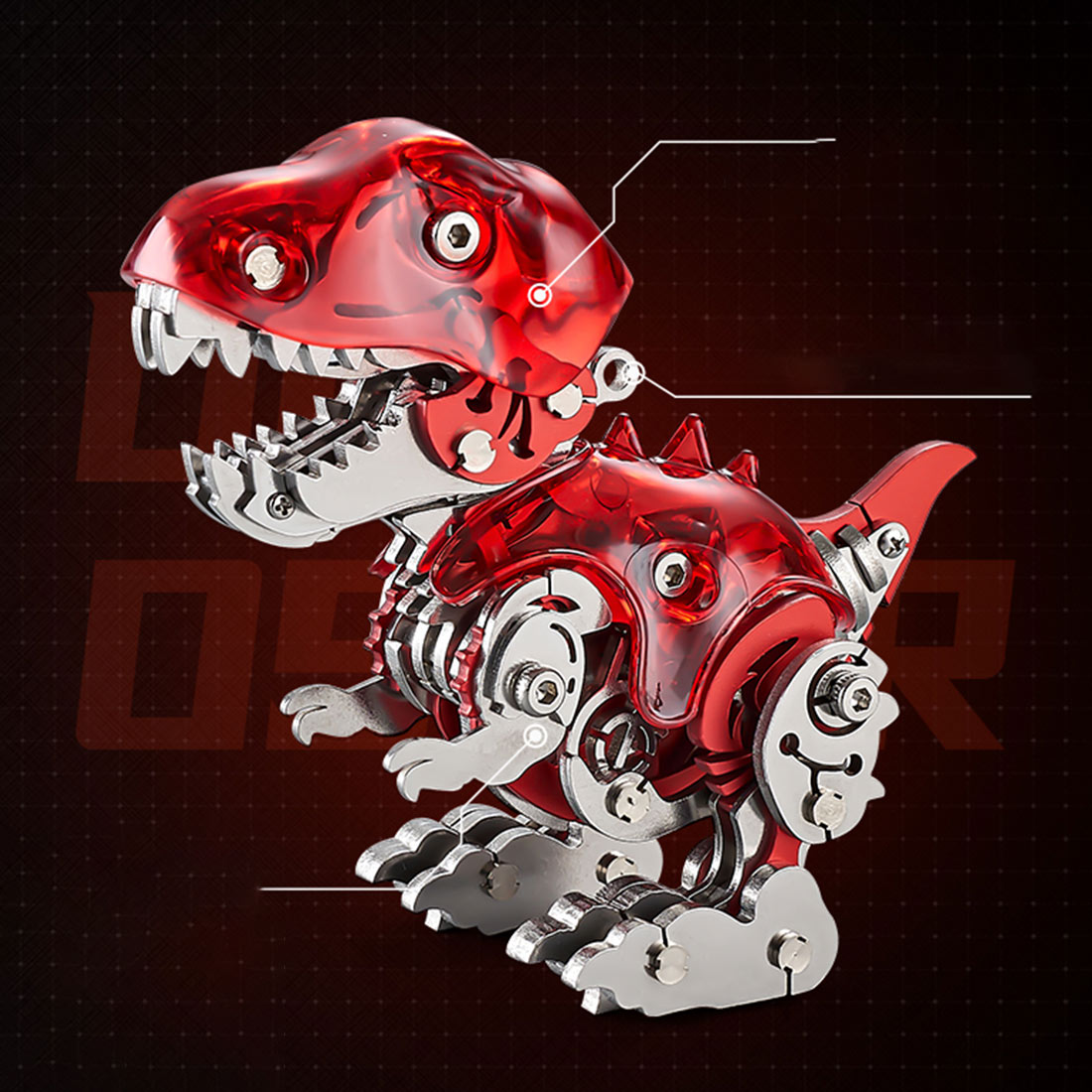 DIY Mechanical Dinosaur Q Version Metal Assembly Dinosaur Model (Kit Version/126PCS/Red)