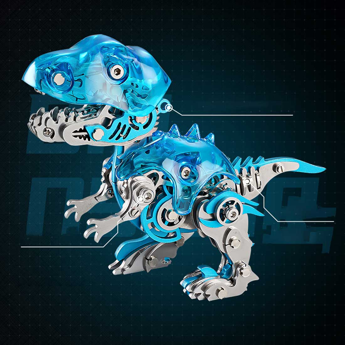 DIY Mechanical Velociraptor Q Version Metal Assembly Dinosaur Model (Kit Version/139PCS/Blue)