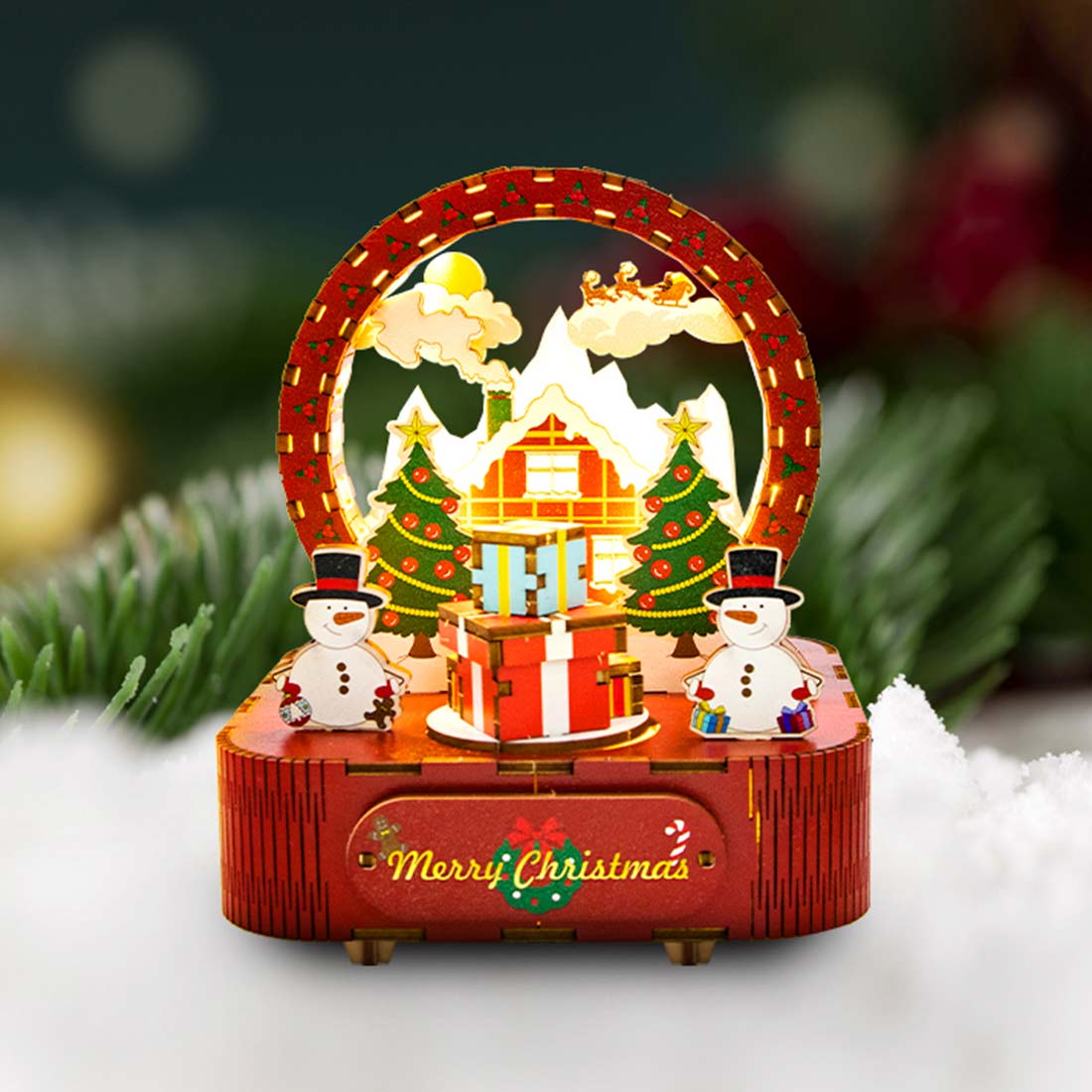 DIY Wooden Assembly Music Box Handcrafted 3D Puzzle Christmas Assembly Toy Creative DIY Music Box Perfect Christmas Gift (Kit Version)