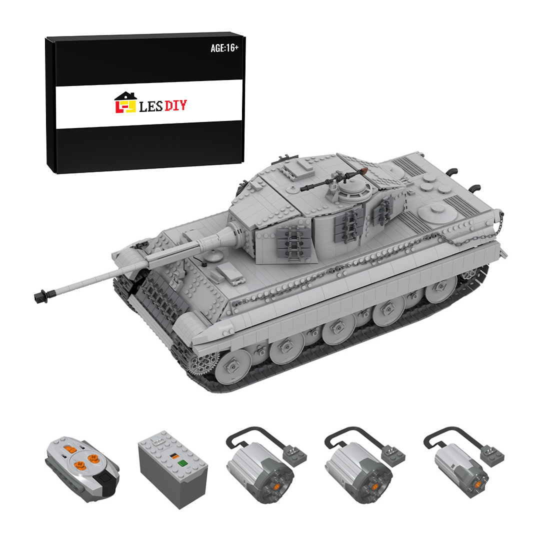 MOC-130474 1/16 RC King Tiger Tank Model Assembly Toy Building Blocks Set (Dynamic Version/2329PCS)