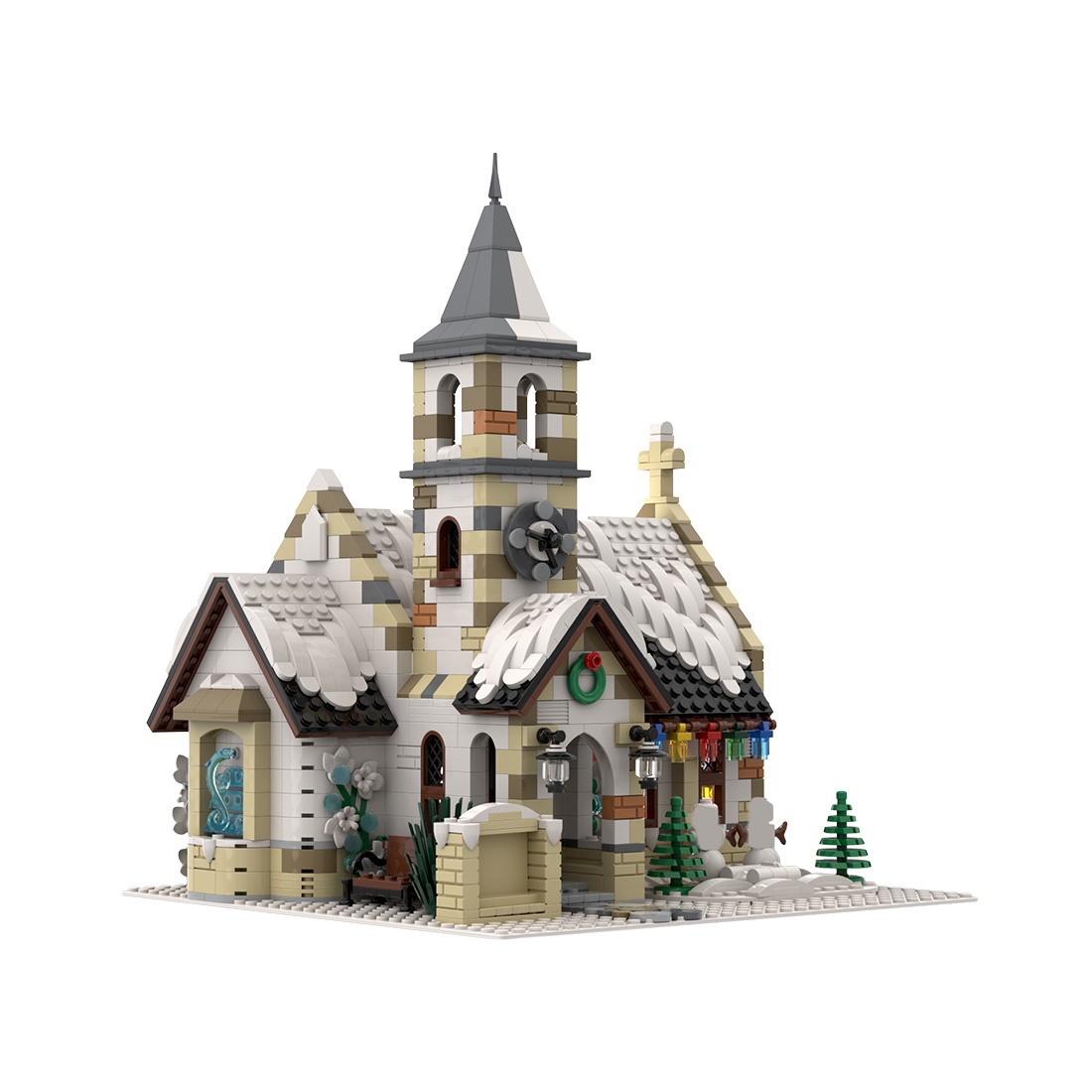 MOC-147549 Winter Country Church Modular Model for Church of the Nativity Building Blocks Toys Set (1,709PCS)