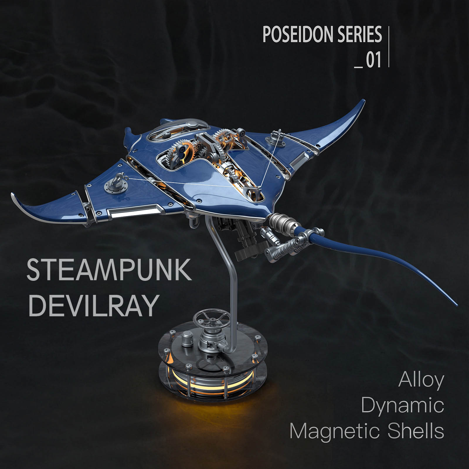  3D Devilray Mechanical Marine Biological Metal Assembly Model with Lights (Dynamic Version/200+PCS)