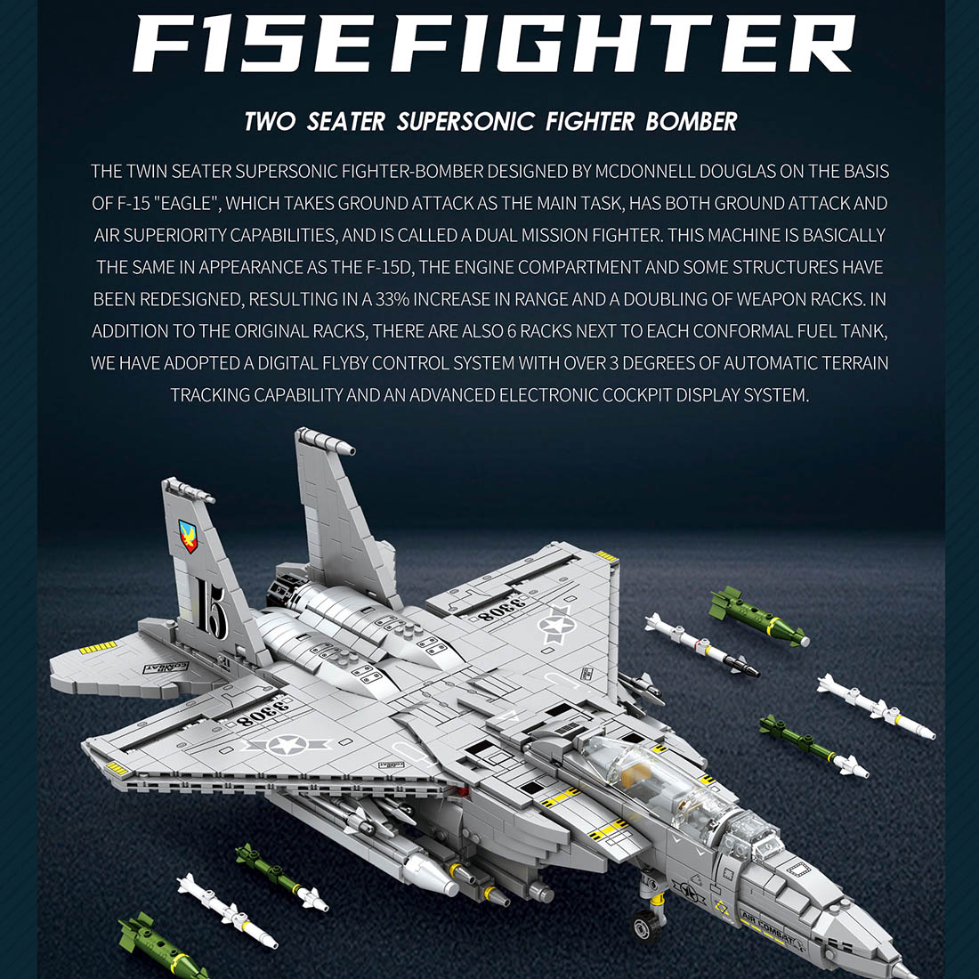 F-15E Eagle Fighter Jet Military MOC Model Building Blocks Set (2216PCS)