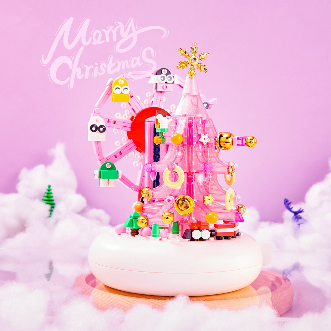 Christmas Ferris Wheel Spinning Music Box MOC DIY Assembly Model Small Particles Building Blocks Set (Dynamic Version/524PCS)