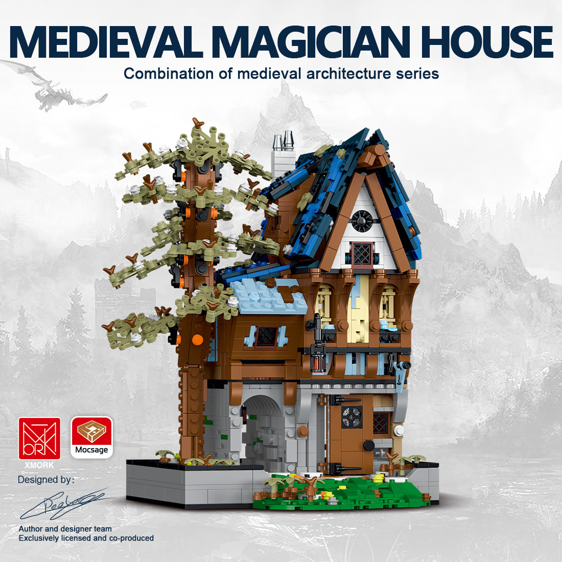 Mocsage Medieval Modular Stree MEDIEVAL MAGICIAN with Lights Building Blocks Set (2095PCS)