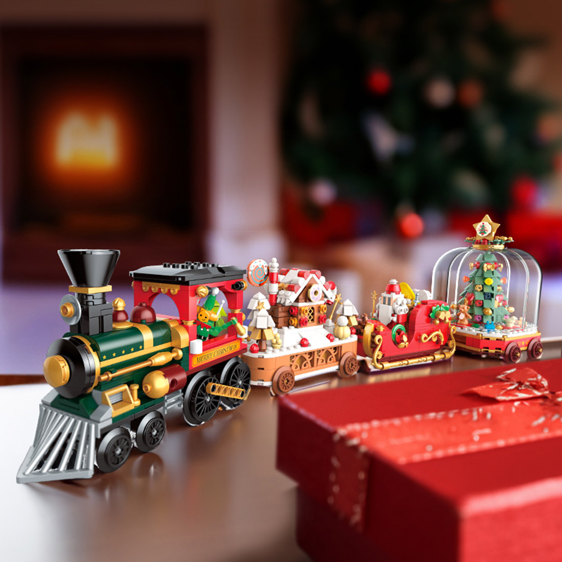 MOC DIY Christmas Colourful Train Model Assembly Toy Small Particles Building Blocks Set (1000PCS/Set of 4)