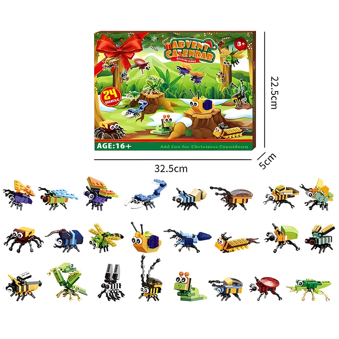 Christmas Countdown Tear-off Calendar Mystery Box Building Blocks Set (Insects Series)
