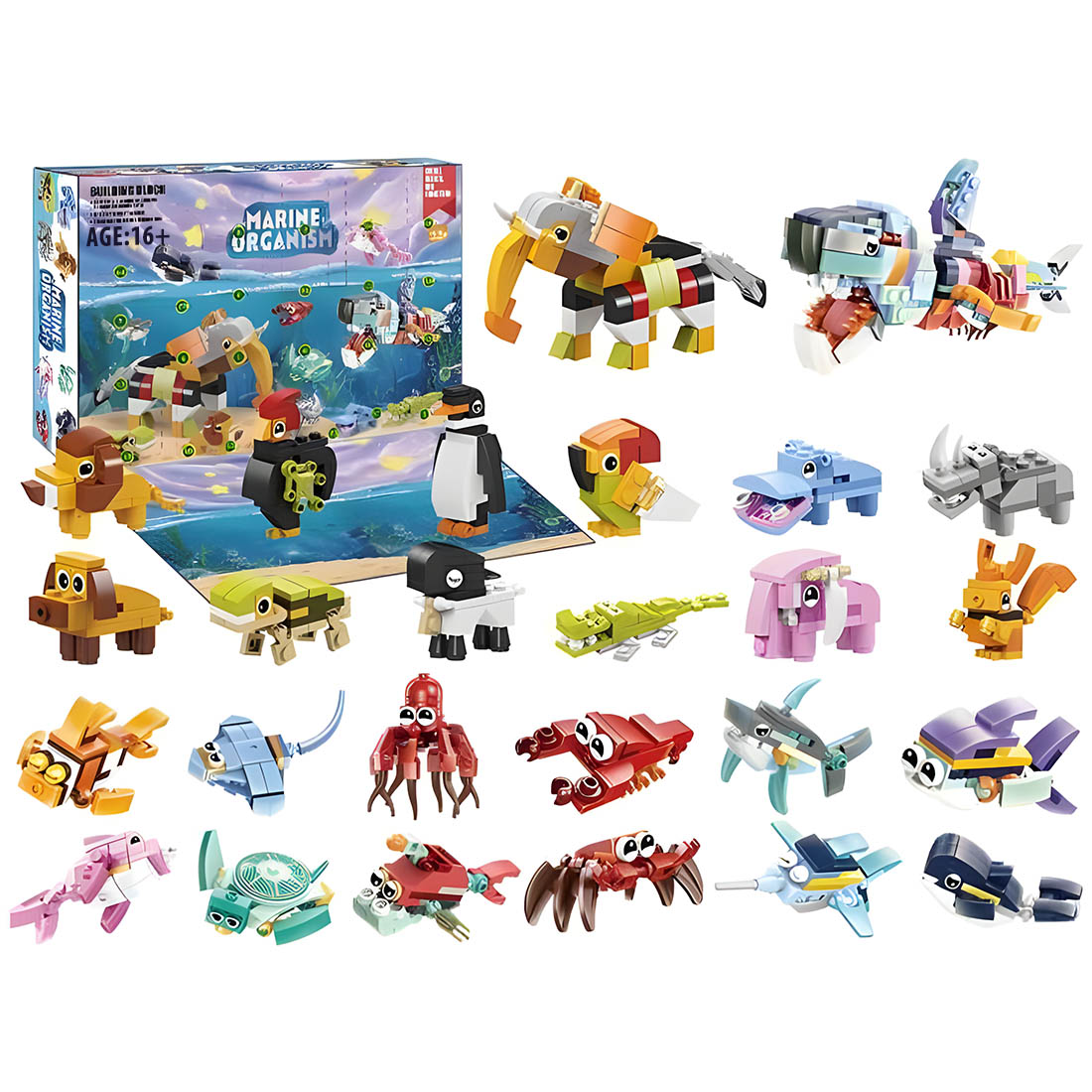 Christmas Countdown Tear-off Calendar Mystery Box Building Blocks Set (Ocean Animals Series)