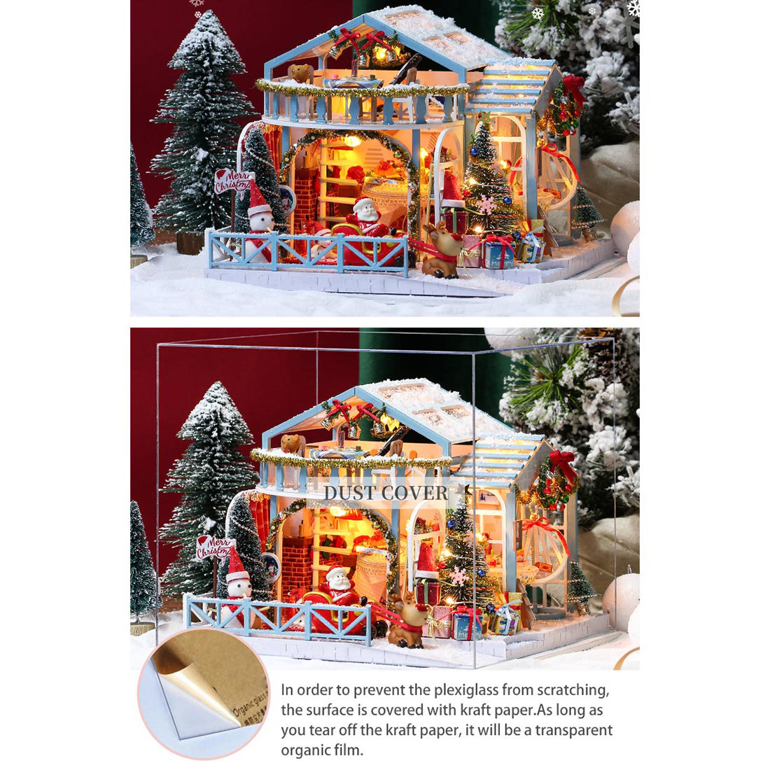Snowy Christmas Night 3D DIY Assembly Miniature Art Cottage Model Kit Creative Ornament Christmas Gift