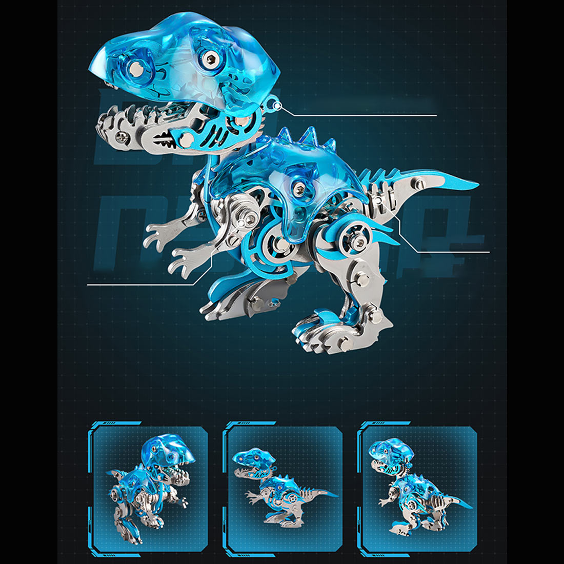 DIY Mechanical Velociraptor Q Version Metal Assembly Dinosaur Model (Kit Version/139PCS/Blue)