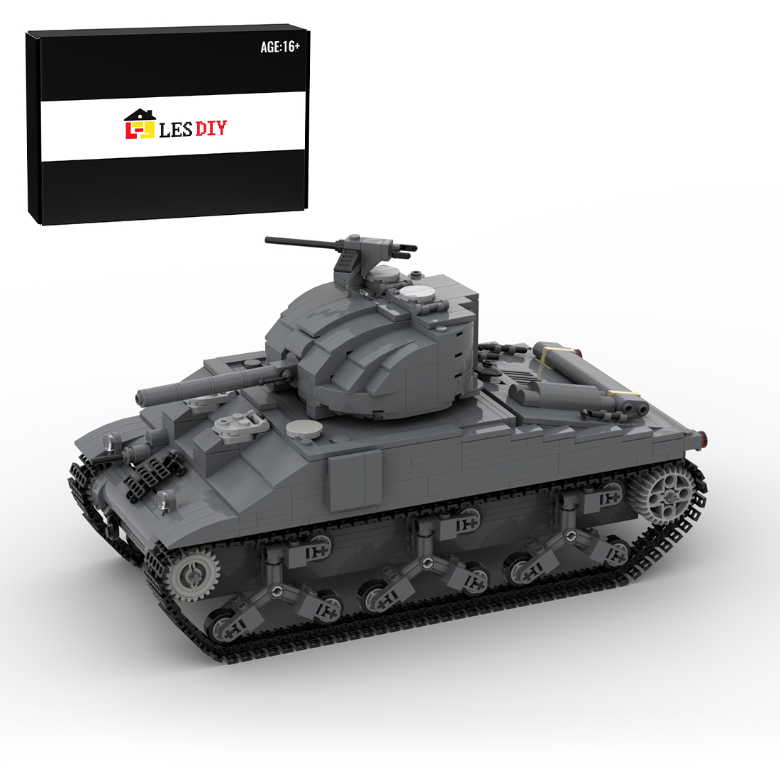 MOC-154688 1/30 Scale M4-A2 Sherman Main Battle Tank Military Building Blocks Set（1136PCS）
