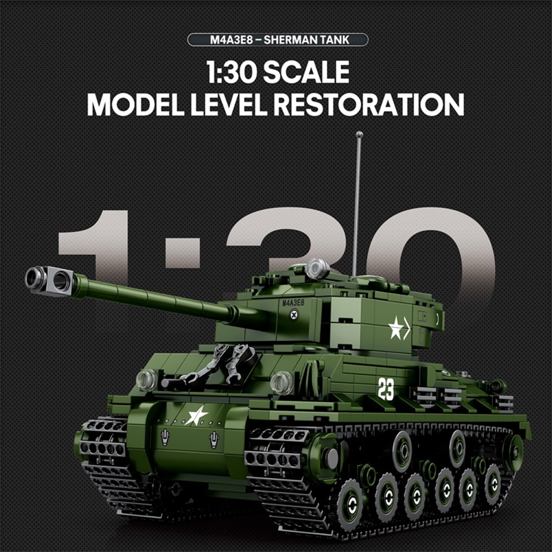  Mocsage 1/30 Scale M4A3E8 Tank Model MOC Building Blocks Set(836PCS)