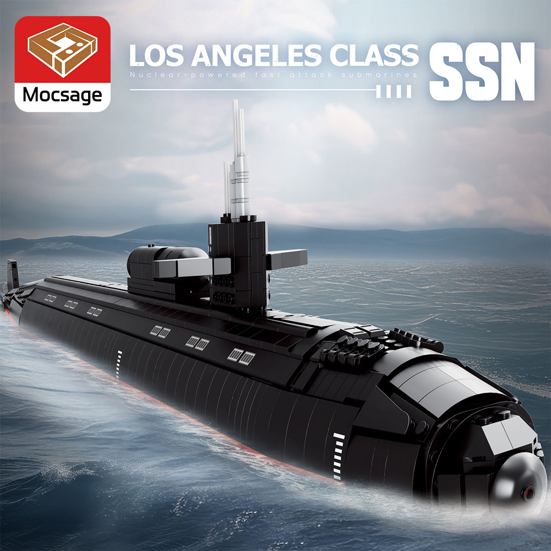 Mocsage 1/125 UCC Los Angeles-class Military Nuclear Submarine Model Building Blocks Set (2988PCS)