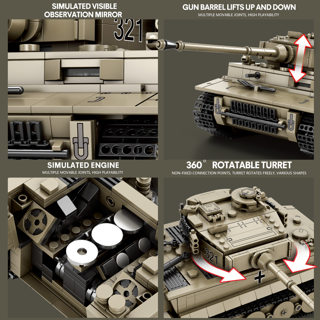 Mocsage 1/28 Scale German Tank Military MOC DIY Assembly Toy Building Blocks Set (1138PCS)