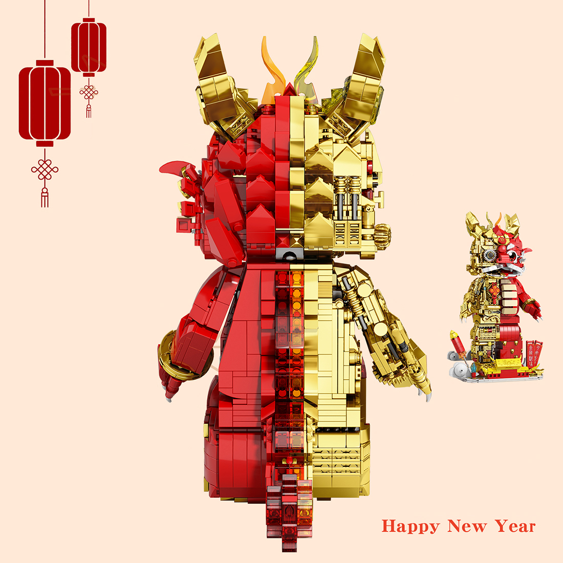 Semi-Mechanical Chinese Dragon Model Building Blocks Set (1962PCS)
