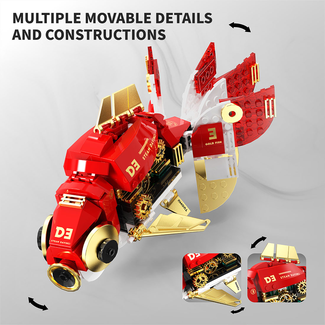 Steam Series Steampunk Goldfish Small Particles Building Blocks Set Toy Ornaments (334PCS)