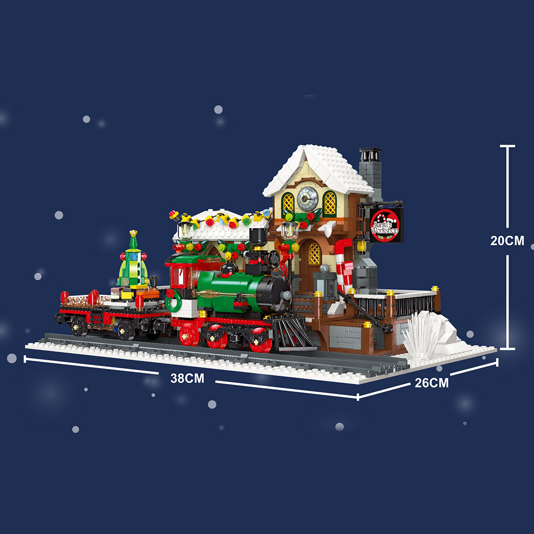 Christmas Winter Railway Station Model with Light Assembly Toy Small Particles Building Blocks Set (1362PCS)