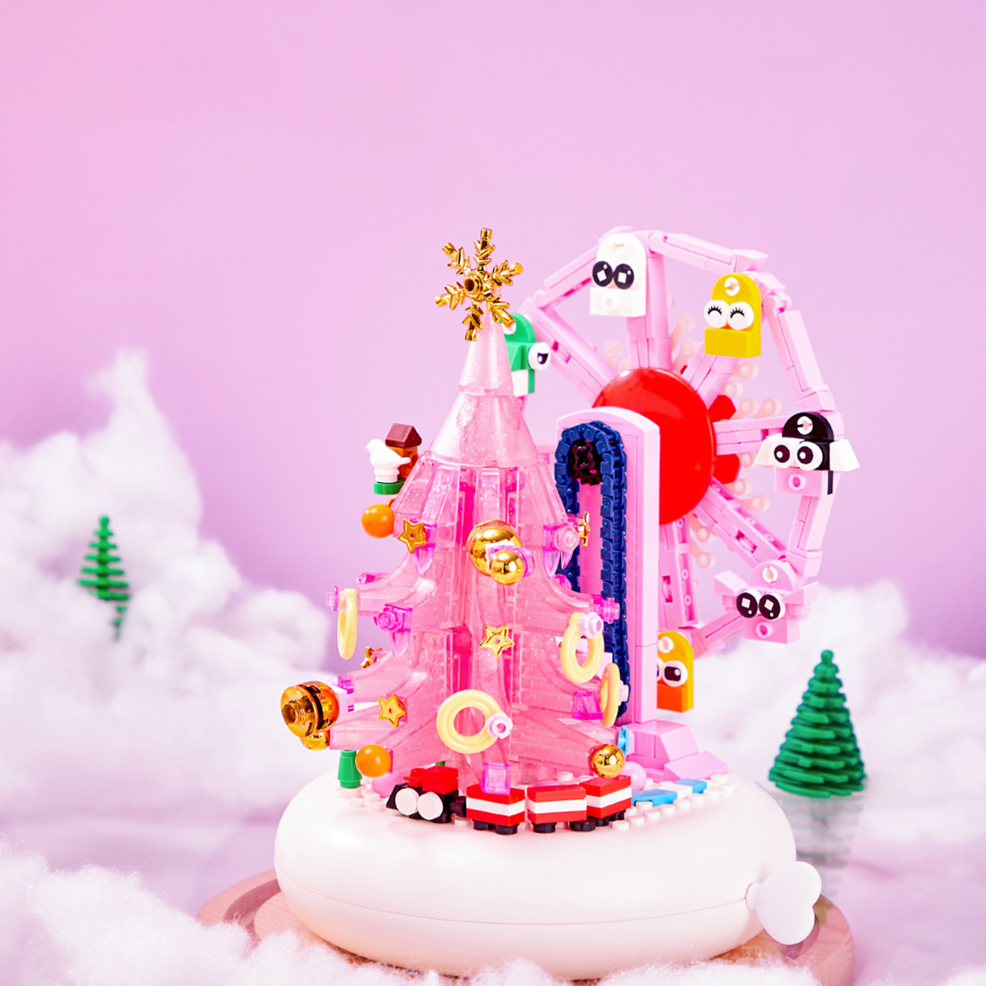 Christmas Ferris Wheel Spinning Music Box MOC DIY Assembly Model Small Particles Building Blocks Set (Dynamic Version/524PCS)