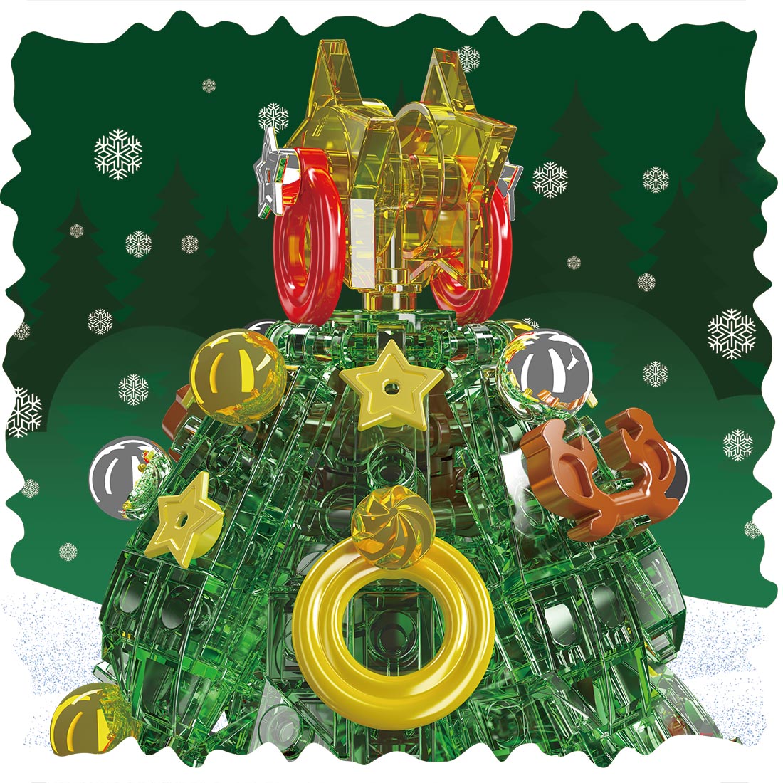 Christmas Music Box Model Assembly Toy Small Particles Building Blocks Set (Dynamic Version/688PCS/Green)