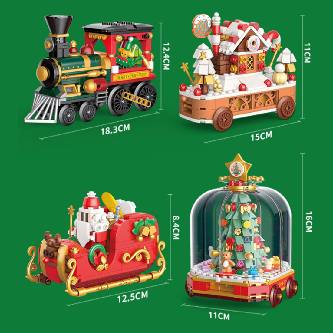 MOC DIY Christmas Colourful Train Model Assembly Toy Small Particles Building Blocks Set (1000PCS/Set of 4)