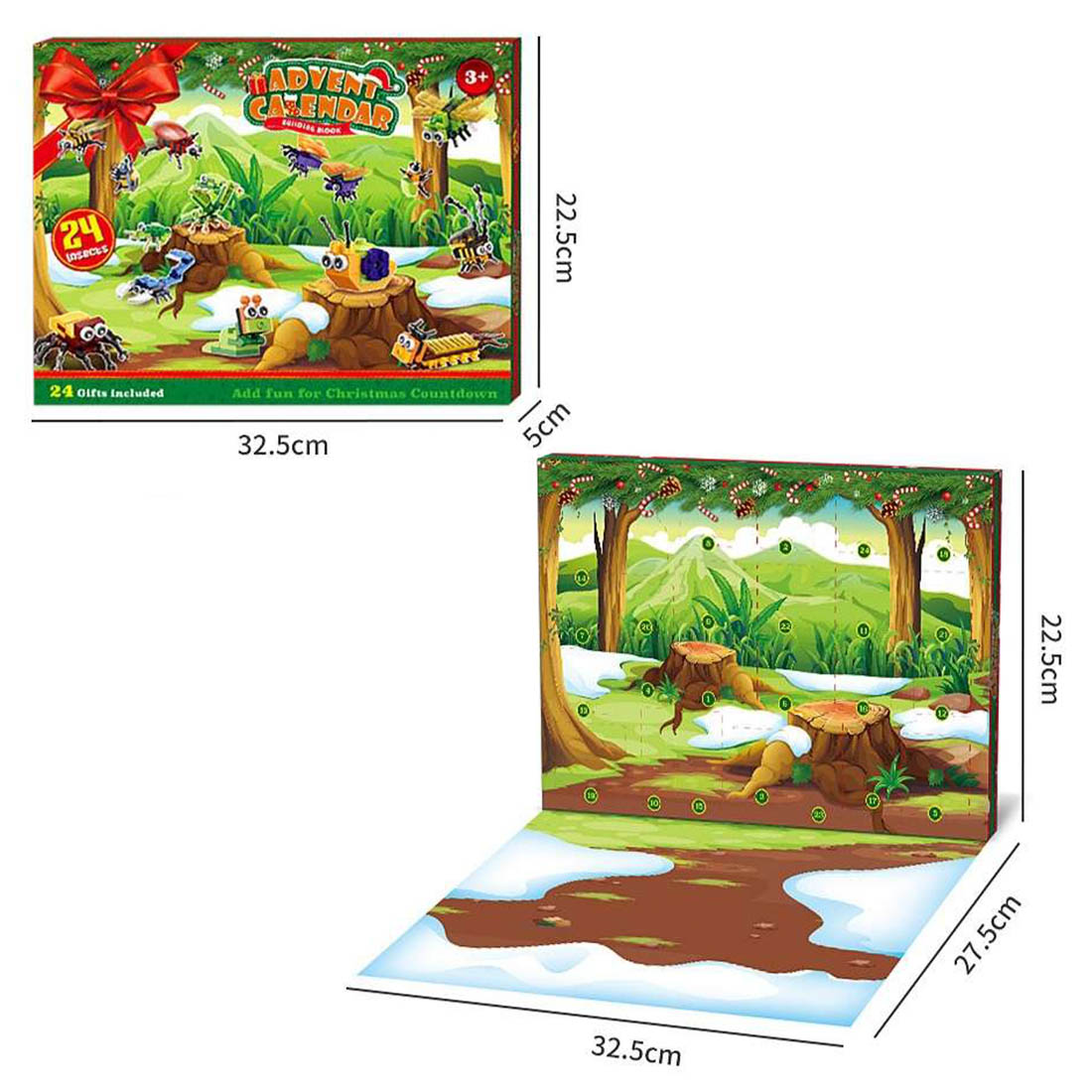 Christmas Countdown Tear-off Calendar Mystery Box Building Blocks Set (Insects Series)