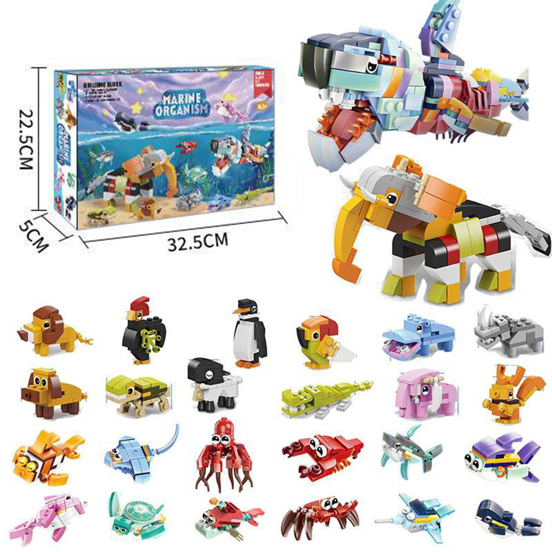 Christmas Countdown Tear-off Calendar Mystery Box Building Blocks Set (Ocean Animals Series)
