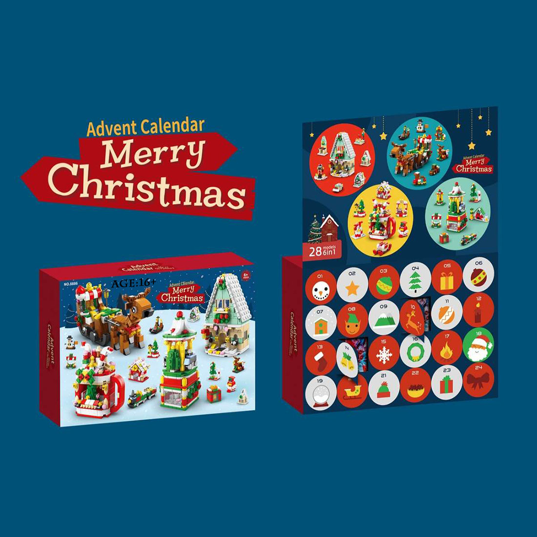 Christmas Countdown Calendar Mystery Box Sledge Building Blocks  