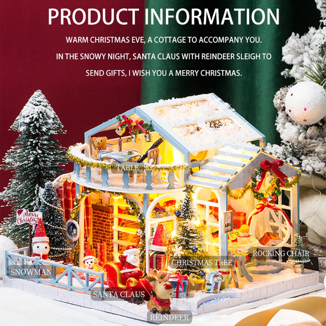 Snowy Christmas Night 3D DIY Assembly Miniature Art Cottage Model Kit Creative Ornament Christmas Gift