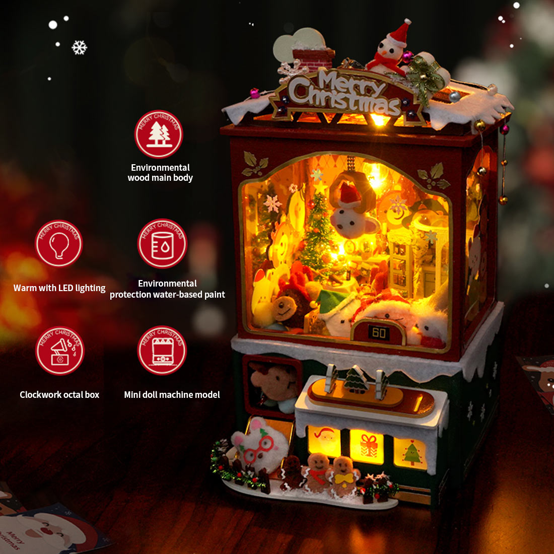 Christmas Claw Machine Music Box Model DIY 3D Wooden Puzzle Model Christmas Gift (Kit Version/187PCS)