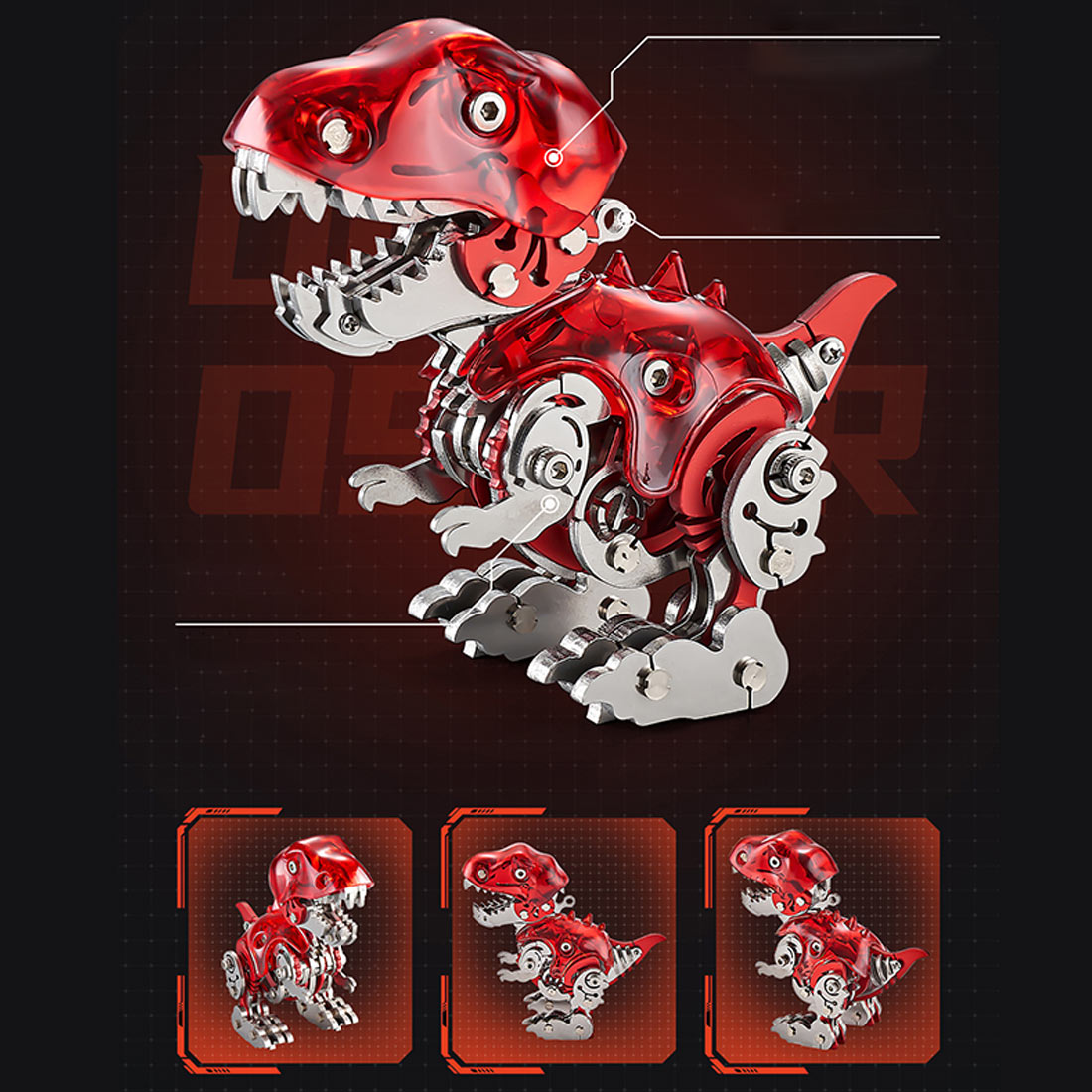 DIY Mechanical Dinosaur Q Version Metal Assembly Dinosaur Model (Kit Version/126PCS/Red)