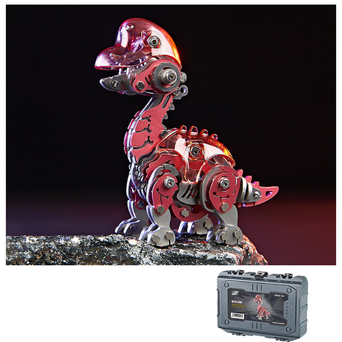 DIY Mechanical Brachiosaurus Q Version Metal Assembly Dinosaur Model (Kit Version/174PCS/Pink)