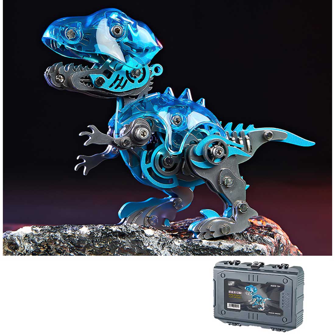 DIY Mechanical Velociraptor Q Version Metal Assembly Dinosaur Model (Kit Version/139PCS/Blue)