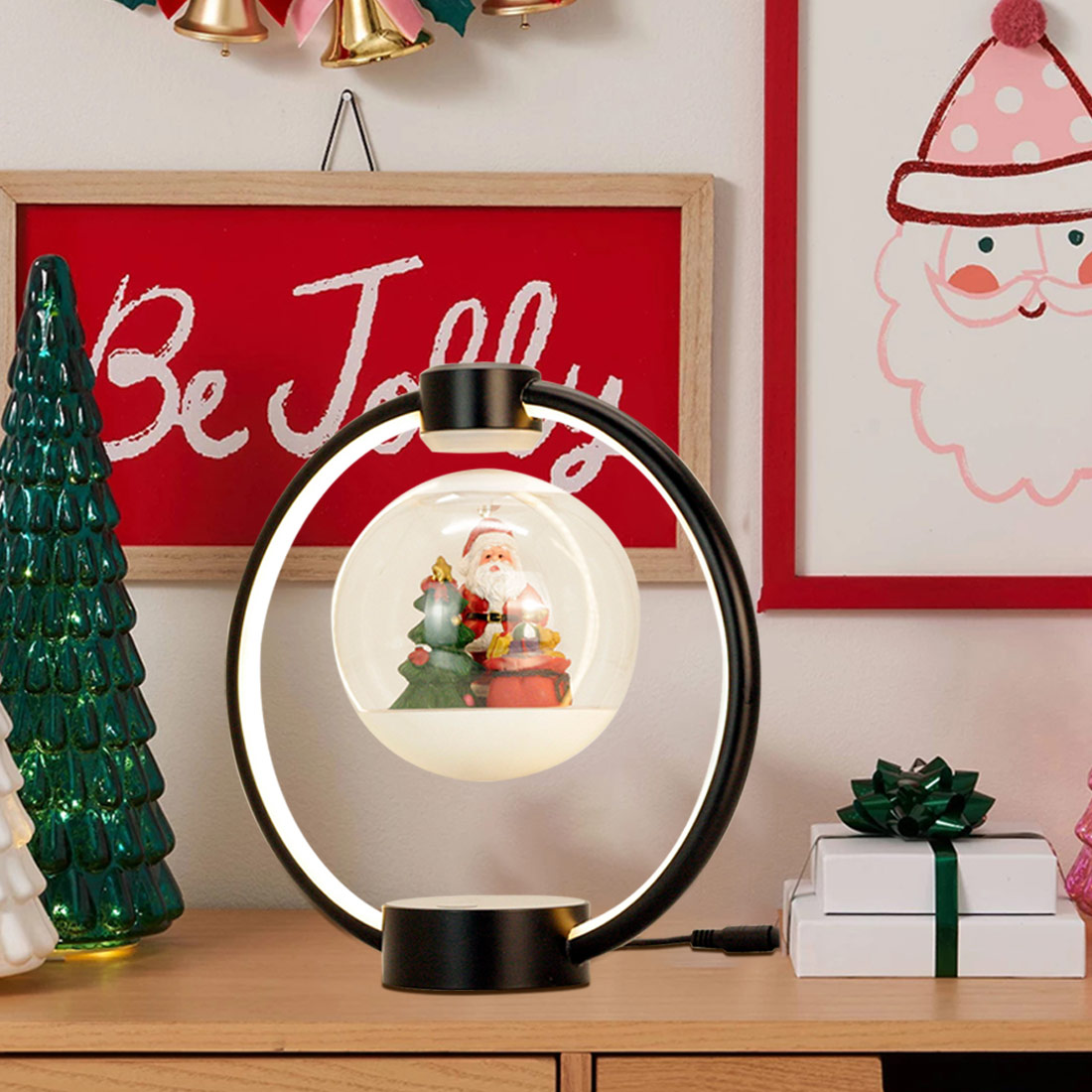 Magnetic Levitation Santa Claus Desk Lamp 360°Rotating with LED Light Creative Desk Lamp Unique Christmas Birthday Gift