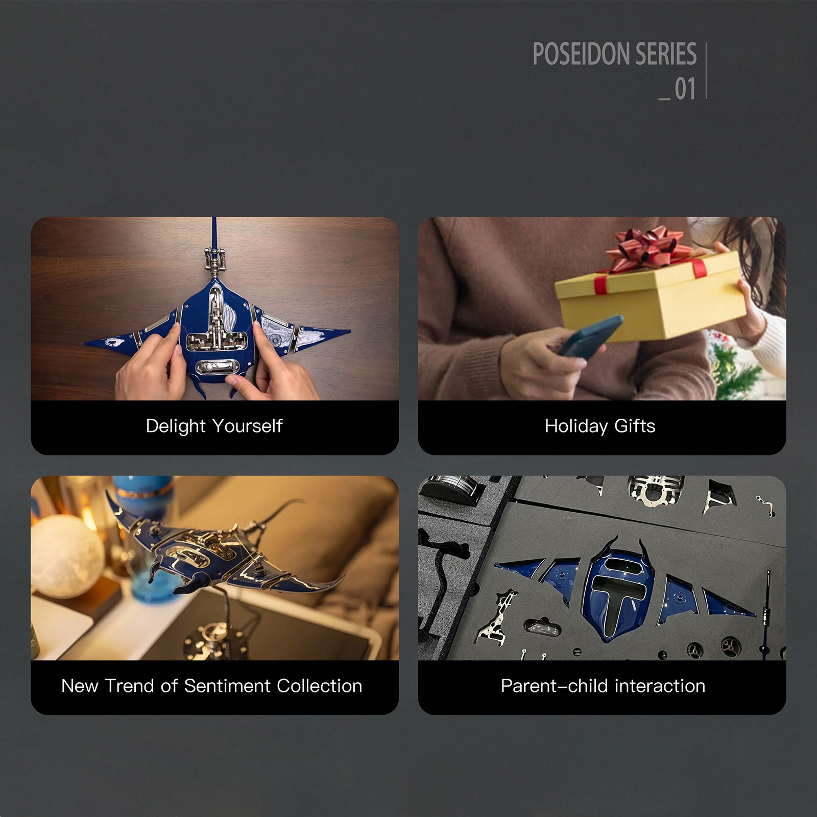  3D Devilray Mechanical Marine Biological Metal Assembly Model with Lights (Dynamic Version/200+PCS)