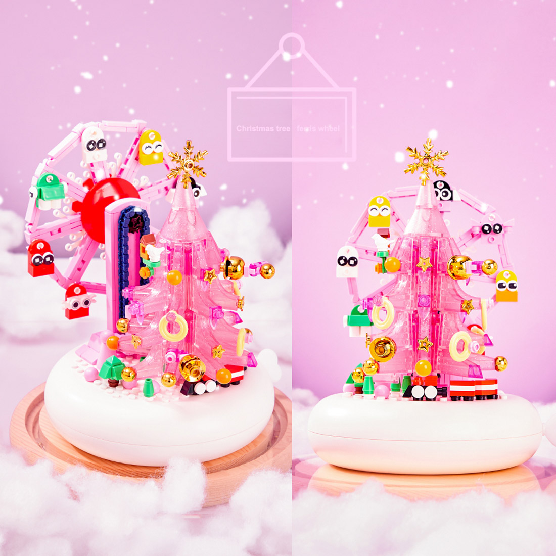 Christmas Ferris Wheel Spinning Music Box MOC DIY Assembly Model Small Particles Building Blocks Set (Dynamic Version/524PCS)